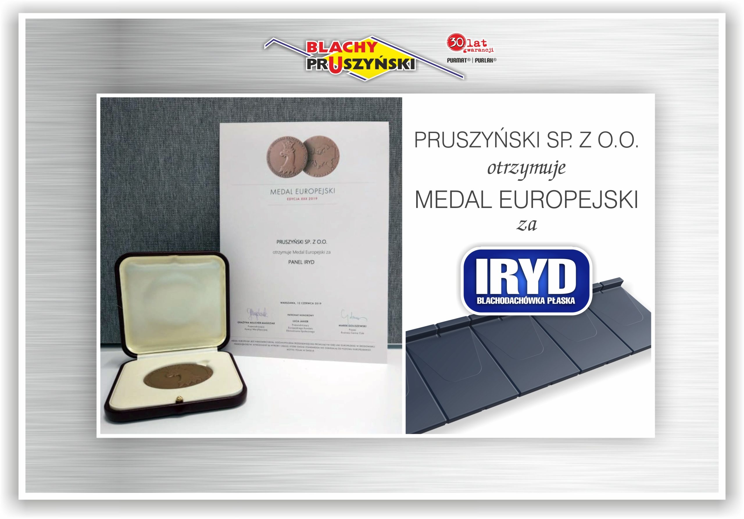 Medal Europejski dla blachodachowki plaskiej IRYD
