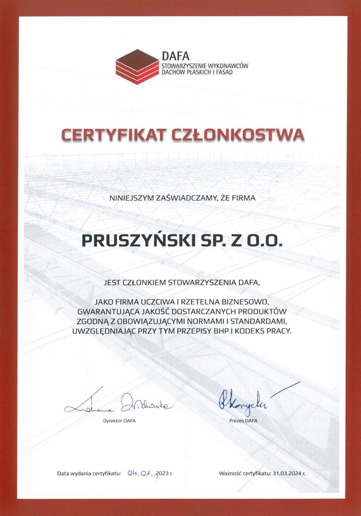 Certyfikat DAFA dla Pruszyński Sp. z o.o.