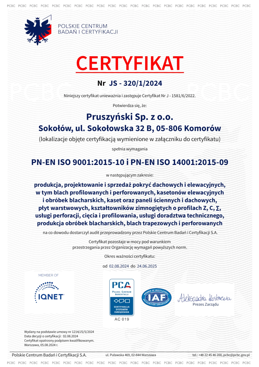 Certyfikat ISO 9001, ISO 9002