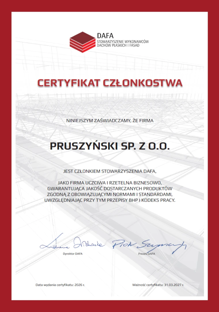 Certyfikat członkostwa DAFA